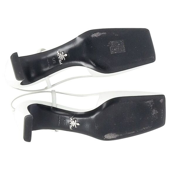 Prada Square-Toe Logo Slingbacks in White Leather - Picture 6 of 6